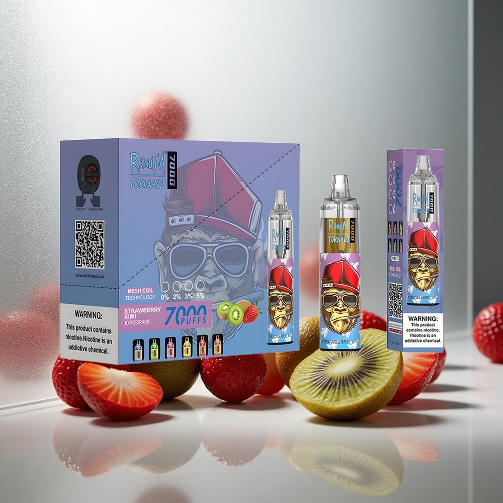 RandM Fumot Tornado 7000 Pufov Enkratna Vape Jagoda-Kivi z 14 ML E-tekočine in Mesh Coil