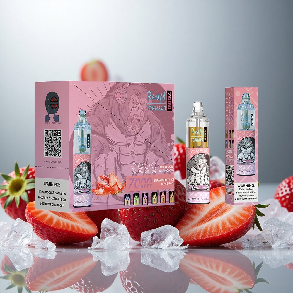 RandM Fumot Tornado 7000 Pufov Enkratna Vape Jagoda-Led z 14 ML E-tekočine in Nastavljiv Zrak
