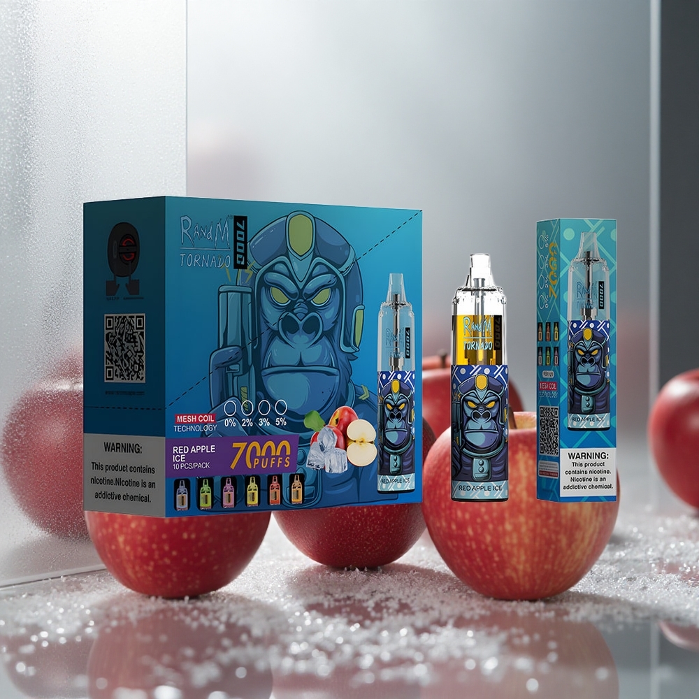 RandM Fumot Tornado 7000 Pufov Enkratna Vape Rdeča Jabolka Led z 14 ML E-tekočine in 850 MAH Baterija