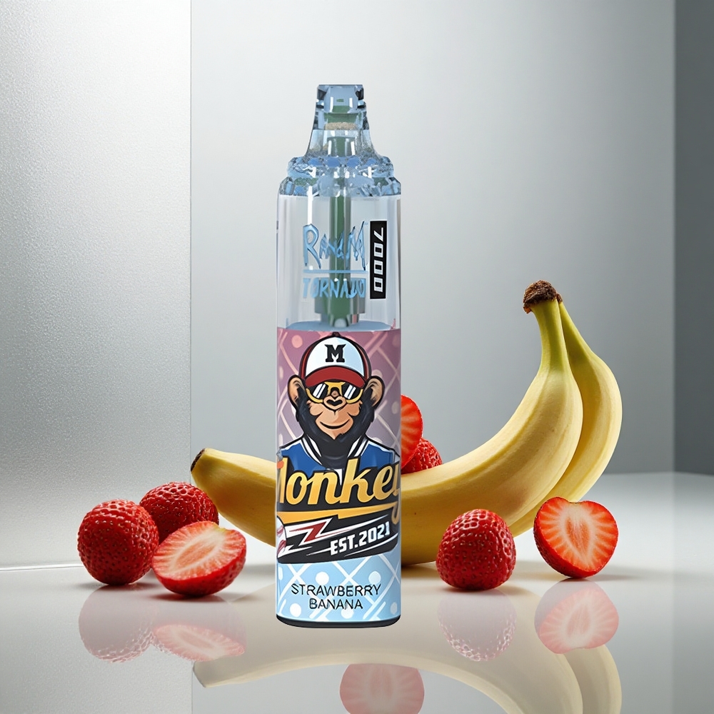 RandM Fumot Tornado 7000 Pufov Enkratna Vapnica Jagoda Banana z 14 ML E-tekočine in Nastavljivim Zrakom