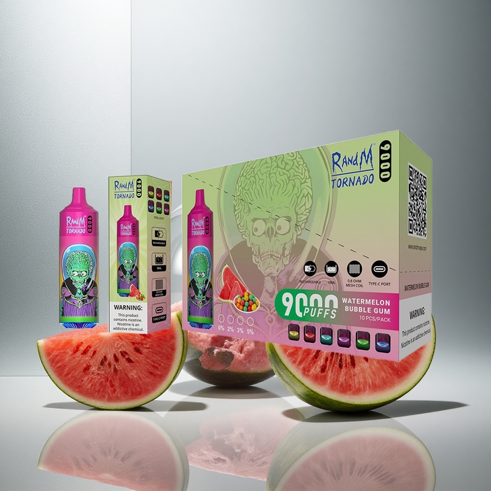RandM Fumot Tornado 9000 Pofov Enkratna Vape Lubenica Mehurčki Gumi z 18 mL E-tekočine in 850 mAh Baterijo
