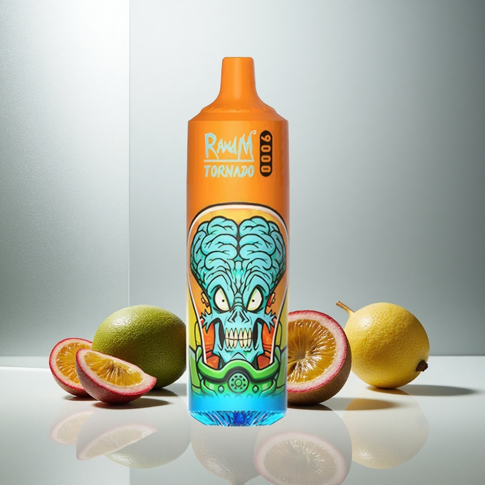 RandM Fumot Tornado 9000 Puffs Dispozabilna Vapa Kiwi Pasijonka Guava z 18 mL E-tekočine in RGB Displayem