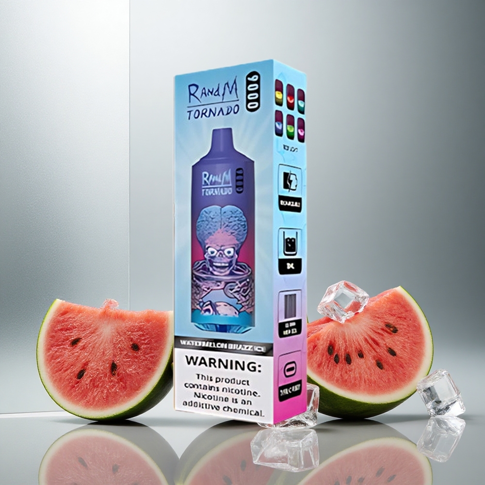 RandM Fumot Tornado 9000 Puffs Enkratna Vapa Lubenica Brazz Led z 18 mL E-tekočine in 850 mAh Baterijo