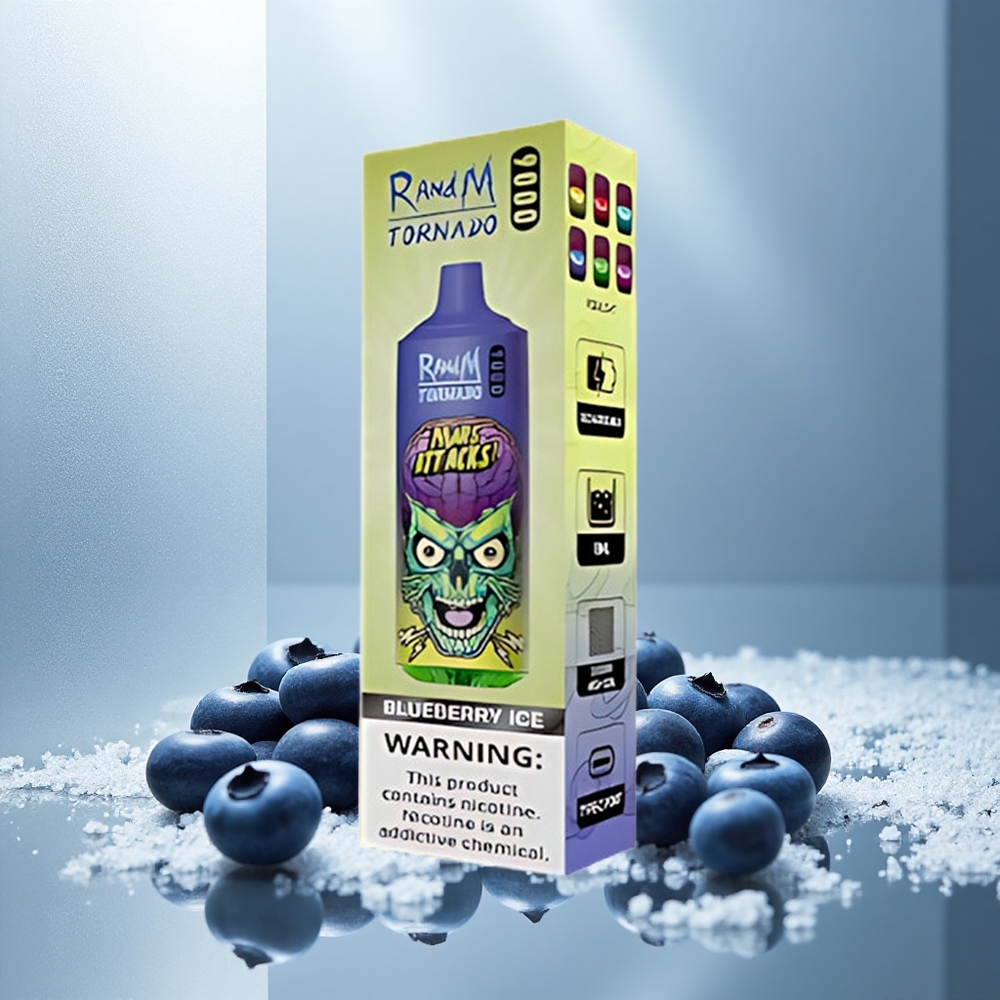 RandM Fumot Tornado 9000 Puffs Enkratna Vape Borovnica Led z 850 mAh Polnilno Baterijo in 18 mL E-tekočine