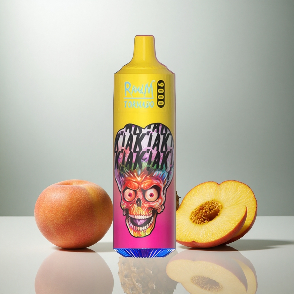 RandM Fumot Tornado 9000 Puffs Enkratna Vape Breskva Mango Ananas z 18 mL E-tekočine in 850 mAh Baterijo