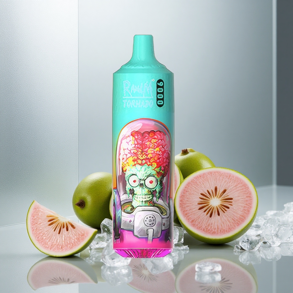 RandM Fumot Tornado 9000 Puffs Enkratna Vape Guava Led z 18 mL E-tekočine in 850 mAh Baterijo