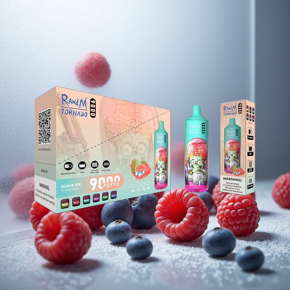 RandM Fumot Tornado 9000 Puffs Enkratna Vape Modra Kisla Malina z 18 mL E-tekočine in Mesh Coil