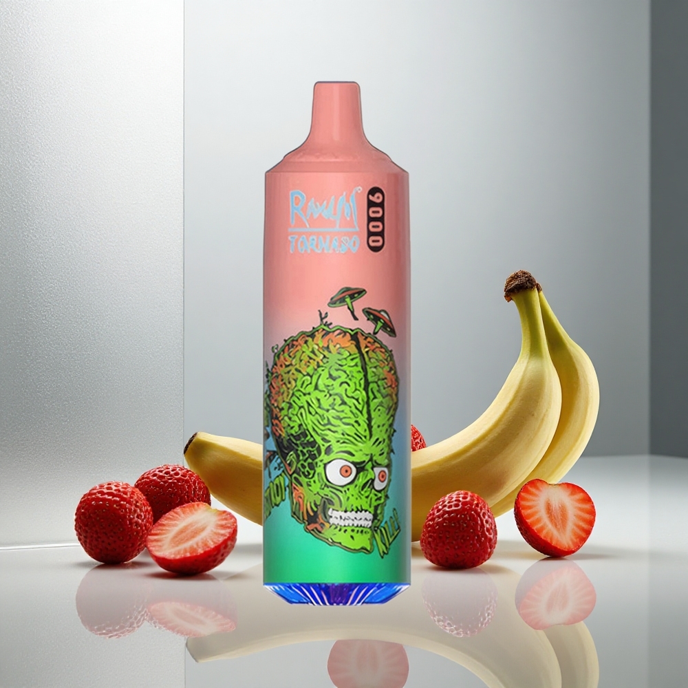 RandM Fumot Tornado 9000 Pufov Enkratna Vape Jagoda Banana z 18 mL E-tekočine in Mrežasto Tuljavo