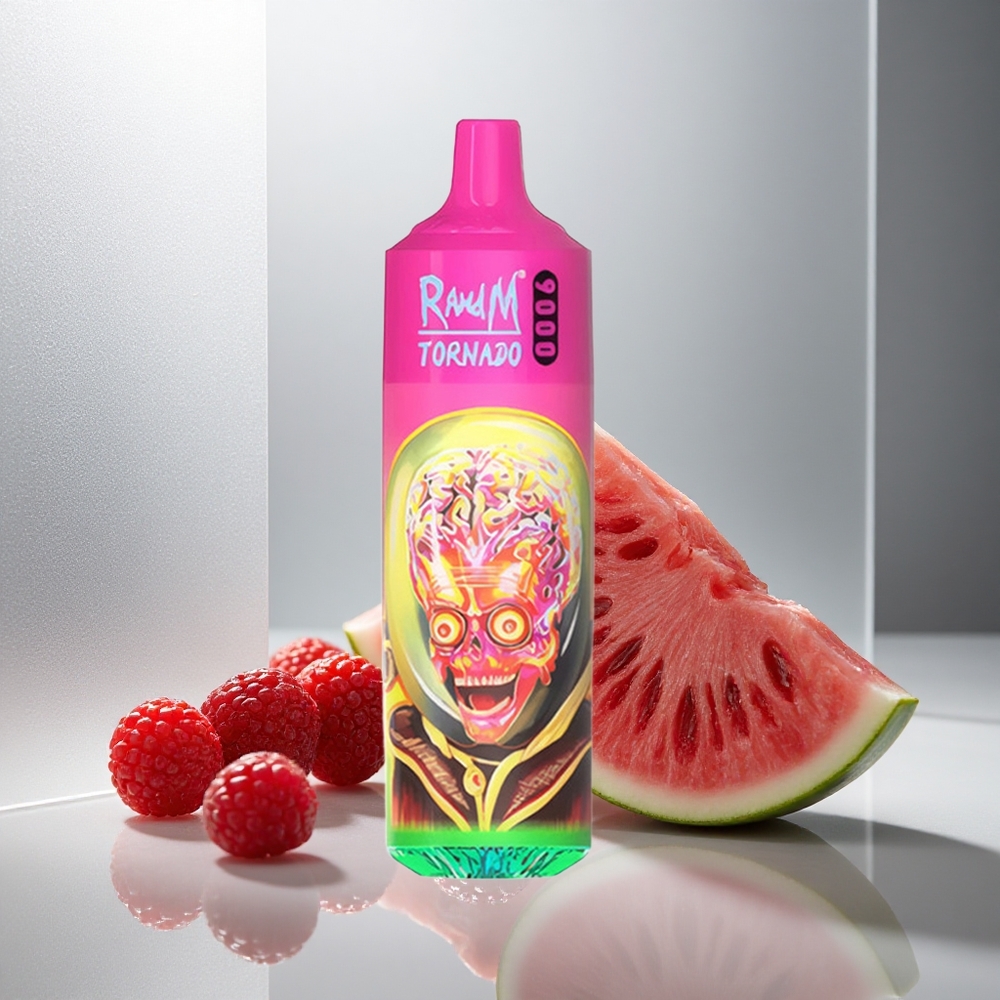 RandM Fumot Tornado 9000 Pufov Enkratna Vape Malina Lubenica z 18 mL E-tekočine in 850 mAh Baterijo