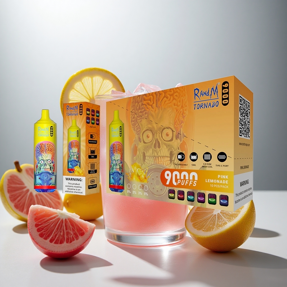 RandM Fumot Tornado 9000 Pufov Enkratna Vape Roza Limonada z 18 mL E-tekočine in 850 mAh Baterijo