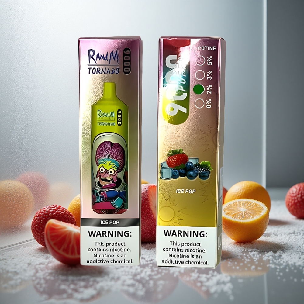 RandM Fumot Tornado 9000 Pufov Enkratna Vapornica z 18 mL E-tekočine in Mrežno Vijačico – Ledeni Sok