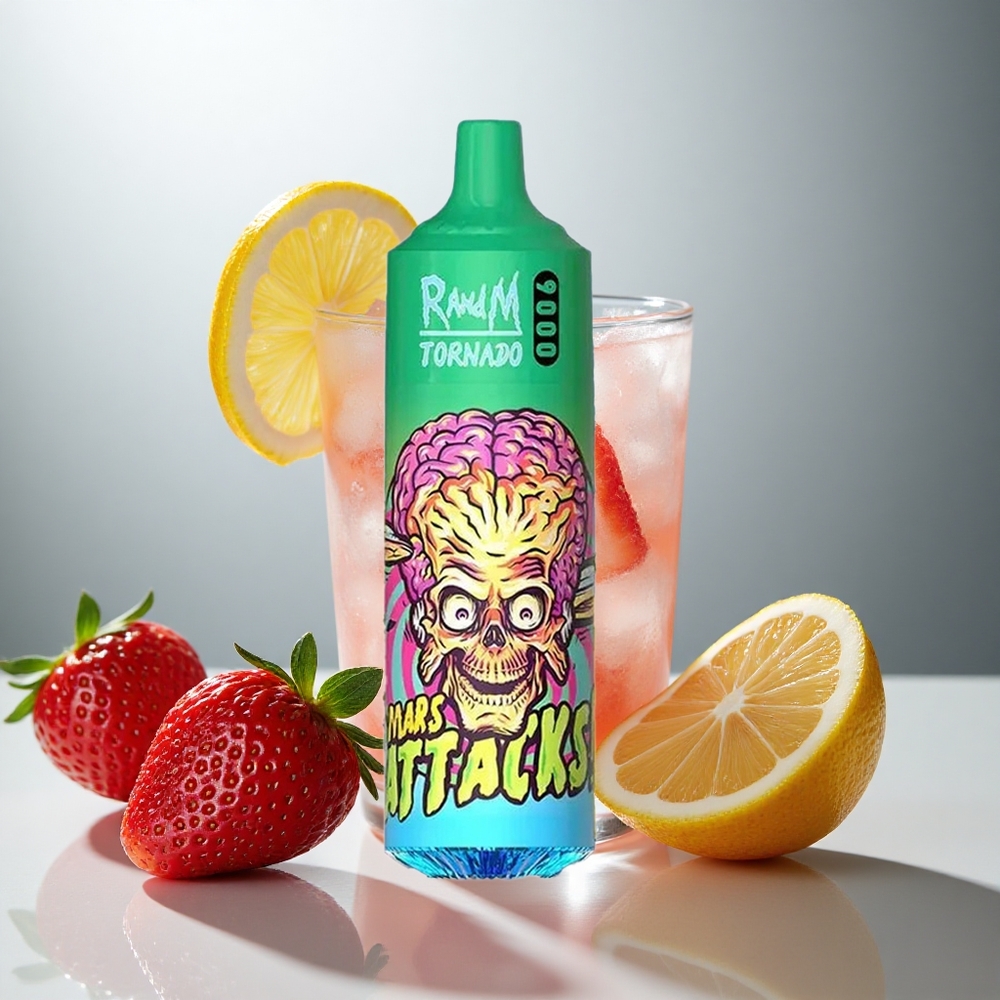 RandM Fumot Tornado 9000 Pufov Polnilna Baterija 850 mAh 18 mL E-tekočine Okus Jagodna Limonada